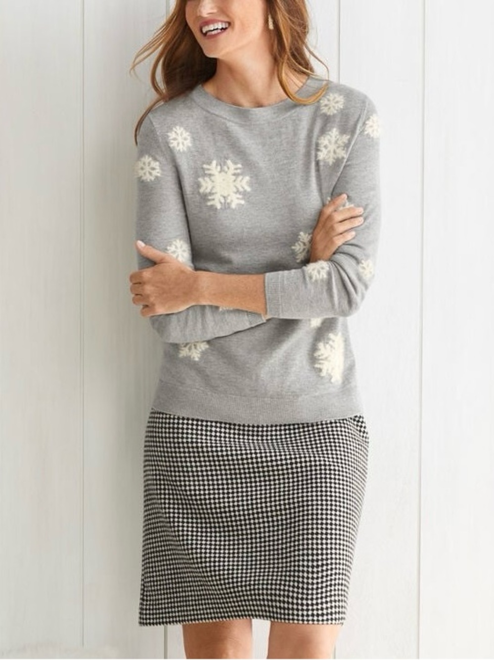 Talbots Wool Blend Black White Houndstooth Diamond Print Shift Skirt 14